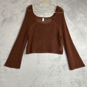 ✨ 2/$35 Old Navy Bell Sleeve Cropped Bouclé Sweater L Beach Vacation Coastal